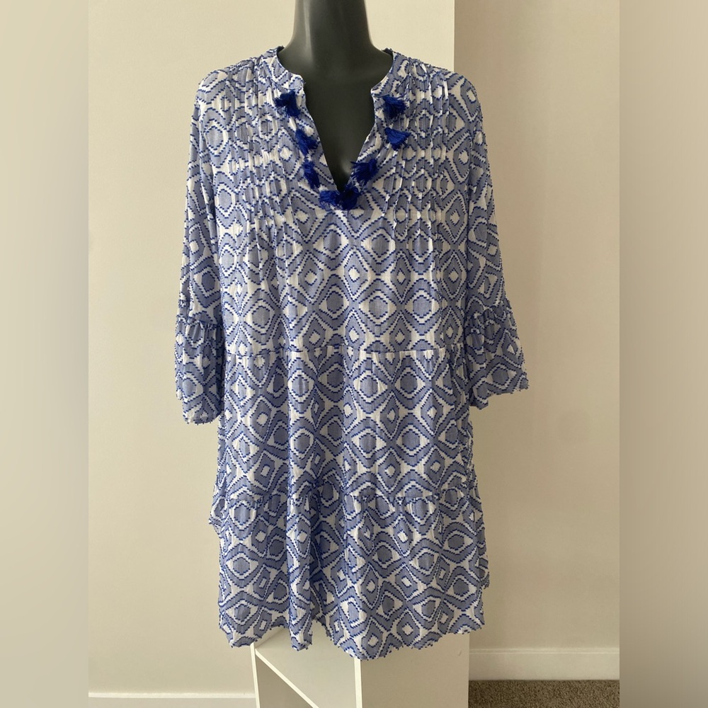 Tommy Bahama Blue and White High Low Dress